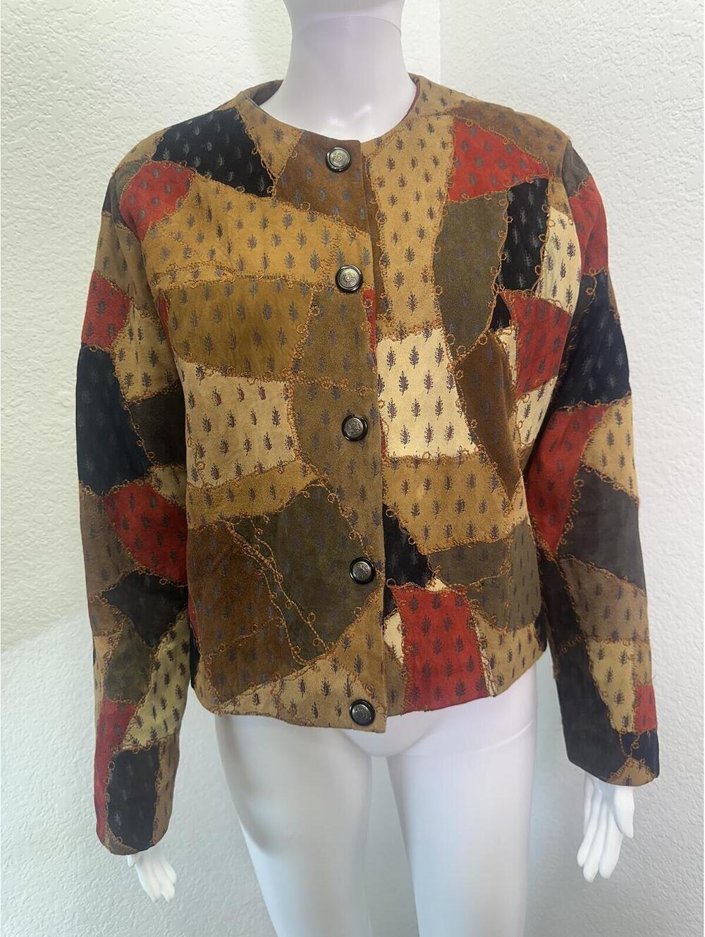 VTG Womens M Papillon Leather Patchwork Jacket Cottagecore Boho Country
